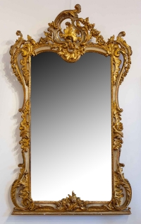 Grand Miroir en Bois sculpté et doré, style Louis XV