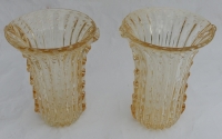 1970′ Paire de Vases Ou Similaires Cristal Murano Avec Paillons D’ Or Signés Murano Toso H 36 cm