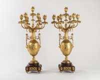 A Pair of 19th Century Louis XVI St. Ormulu and Marble Candelabras.