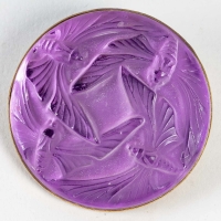 Broche &quot;Papillons&quot; verre blanc sur clinquant violet de René LALIQUE