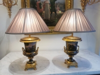 Paire lampes porcelaine Limoges - Sevres  Galerie de Santos marche puces biron dauphine art proantic antique antiquaire