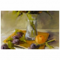 Tableau à l&#039;huile intitulé &quot;Bouquet à l&#039;orange&quot; de l&#039;artiste Isabelle Delannoy