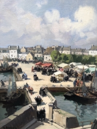 BARNOIN Henri tableau 20ème siècle &quot;Concarneau (Bretagne) Le marché&quot; Peinture huile sur toile signée