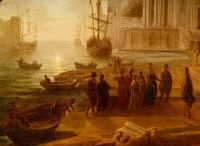 Claude Gellée dit Le Lorrain (d’après) Le débarquement de Cléopâtre école Française du XIXeme siècle