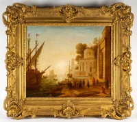 Claude Gellée dit Le Lorrain (d’après) Le débarquement de Cléopâtre école Française du XIXeme siècle