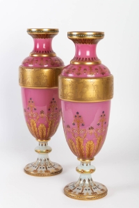 Paire de vases en opaline Napoléon III 19e siècle