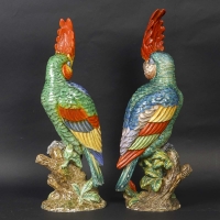 Paire de perroquets en céramique de Guido Cacciapuoti, fin XIXème siècle