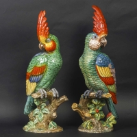 Paire de perroquets en céramique de Guido Cacciapuoti, fin XIXème siècle