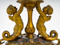 Paire de vases baccarat et base en bronze cloisonné travail du XIXème siècle