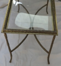 1970′ Table Basse en Bronze Modèle Palmier, Maison Baguès, Entretoise Double Arc De Cercle 106 x 50 x H 42 cm