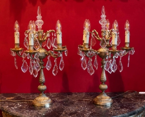 Paire de girandoles en bronze et cristal, XIXème siècle|||||||