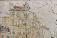 Serge Belloni  (1925-2005) « Le peintre de Paris » - La Place Furstemberg sous la neige  huile sur bois vers 1990