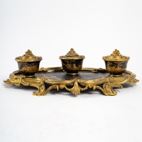 Encrier en bois et bronze doré, XIXème siècle