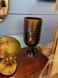 1970′ Paire de Lampes Cristal Murano Noir et Or Attribuées à Toso