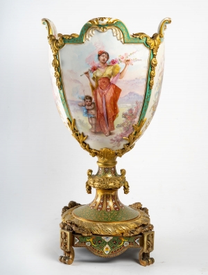 Vase en bronze en forme de coupe évasée sur piédouche de Bellanger, circa 1900||||||||||||||||