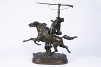 19th century orientalist bronze « The Arab Fantasia »  By Prosper Lecourtier (1851-1924)