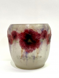 Vase &quot;Géranium&quot; pâte de verre rose, violette et blanche de Gabriel ARGY-ROUSSEAU