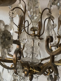 1880/1900′ Lustre Cage Maison Bagués Et Baccarat en Bronze Doré 12 Lumières