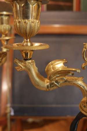 Paire de candélabres en bronze doré d&#039;époque Restauration