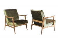 Arne Hovmand Olsen, Paire de fauteuils scandinaves teck et velours, vers 1970