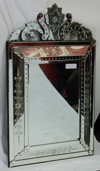 1950&#039; Miroir Vénitien à Bulles et Décor Floral - 129 x 82 cm
