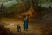 Personnages dans un sous-bois école flamande peinture XVIIème siècle