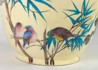 Cache-pot aux oiseaux et fleurs de Théodore DECK ( 1823-1891)