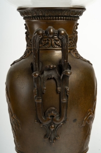 Paire de vases en bronze patiné et intérieur cristal , XIXème siècle