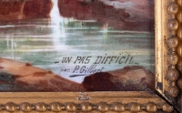 &quot;Un pas difficile&quot;, paire de peintures sur porcelaine de P. Gilbert, 1896.