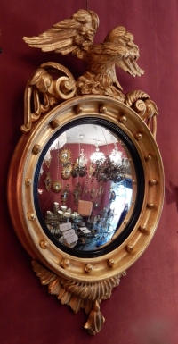 1880/1900′ Miroir Convexe à l’Aigle, Bois Doré