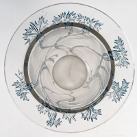 Vase &quot;Bordure Bluets&quot; verre blanc patiné bleu de René LALIQUE