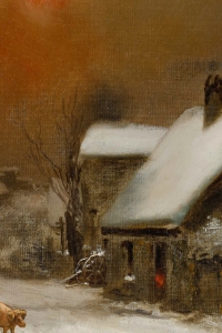 Théodore Levigne - La campagne sous la neige huile sur toile fin du XIXème siècle