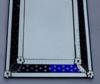 1940/50 &#039; Miroir N3 Venise Rectangulaire à Fronton Avec Cadre en Verre Bleu Orné D Etoiles Argentées  Centre Biseauté