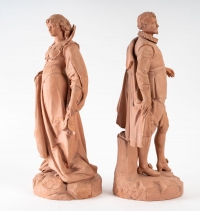Paire de statuettes en terre cuite, XIXème siècle