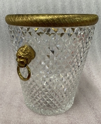 1950-70′ Seau a Champagne Cristal St Louis et Bronze Doré Aux têtes de Lion