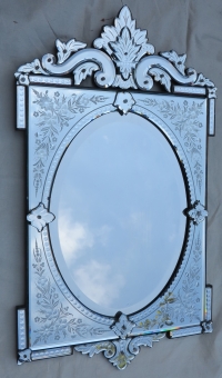 1900′ Miroir Vénitien à Cartouches, Ovale Biseauté