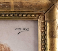 Tableau avec plaque en porcelaine signé  L.Levy