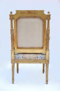 Paire de fauteuils à la reine à colonnes détachées en bois doré, style Louis XVI, circa 1880