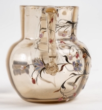 Vase à Anses verre fumé émaillé - Cristallerie d&#039;Emile GALLE