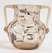 Vase à Anses verre fumé émaillé - Cristallerie d&#039;Emile GALLE