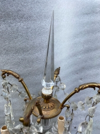 1950′ Paire De Lampes Girandoles Bronze 4 Bras Pampilles Et Poignards Baccarat