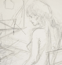 Dessin sur papier, dessin préparatoire, jeune femme, XXème siècle.