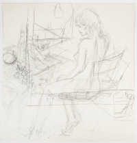 Dessin sur papier, dessin préparatoire, jeune femme, XXème siècle.