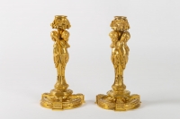 Paire de Bougeoirs en bronze doré style Louis XVI signés Henry Dasson 1882