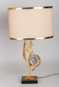 Paire de lampes par Willy DARO, années 1970 en laiton doré et célestine