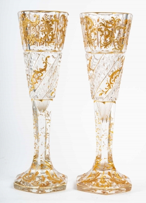 Paire de vases en cristal émaillés, XIXème siècle|||||||||