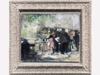 HERVE Jules Tableau 20è siècle Bouquinistes devant Notre Dame de Paris Huile sur toile signée