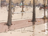 GALIEN LALOUE Eugène Peinture Française 20è siècle Paris Animation sur les Champs Elysées et l’Arc de Triomphe Gouache Signée