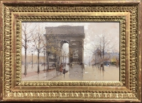 GALIEN LALOUE Eugène Peinture Française 20è siècle Paris Animation sur les Champs Elysées et l’Arc de Triomphe Gouache Signée