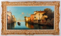 Alphonse Lecoz Gondoles sur un Canal de Venise huile sur toile vers 1890-1900